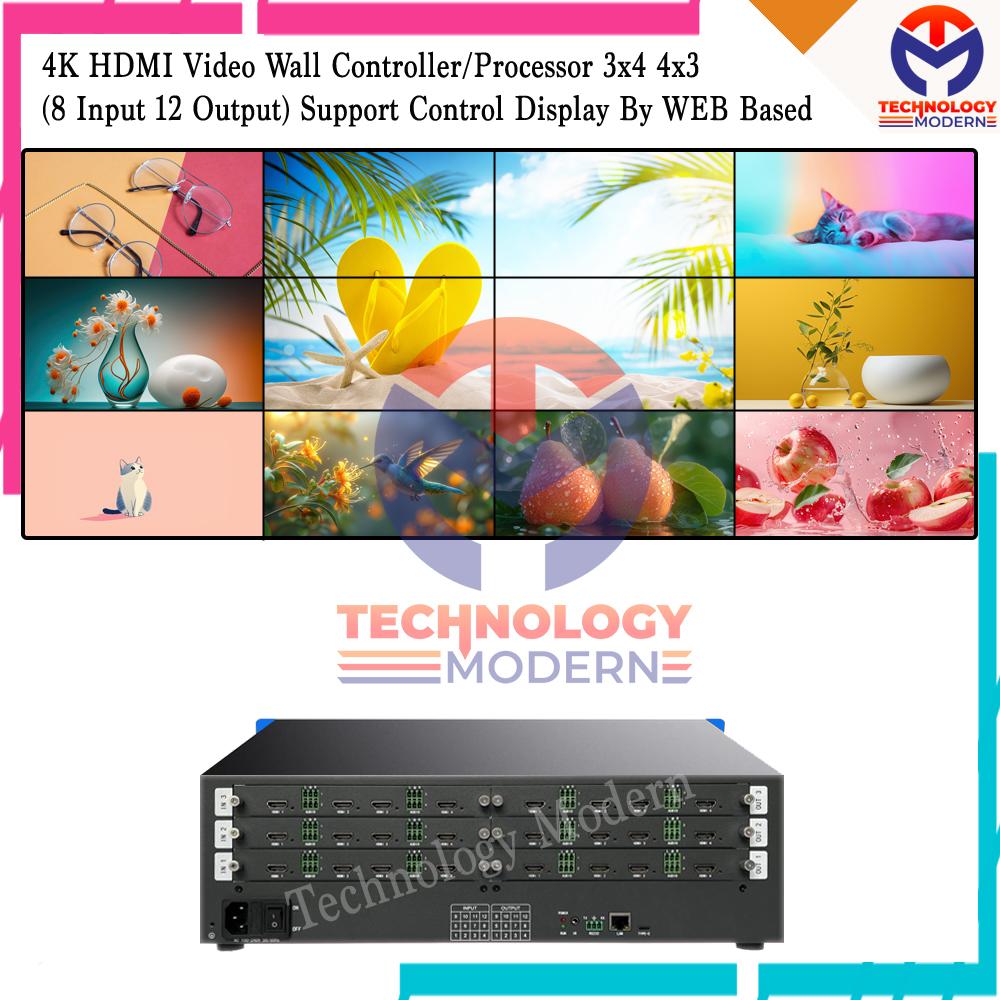 4K HDMI Video Wall Controller/Processor 4x3 (8 Input 12 Output) Support Control Display By WEB Based