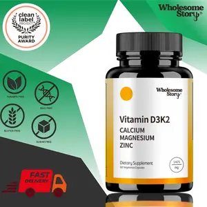 Vitamin D3K2 5000 IU & Calcium Magnesium Zinc, Kesehatan tulang & sistem kekebalan tubuh, 60 kapsul
