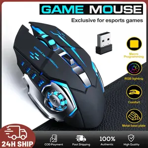 Mouse Gaming Wireless 2.4Ghz 1600 DPI Three-speed Adjustment Silent Click Rechargeable Support Laptop PC RGB Led