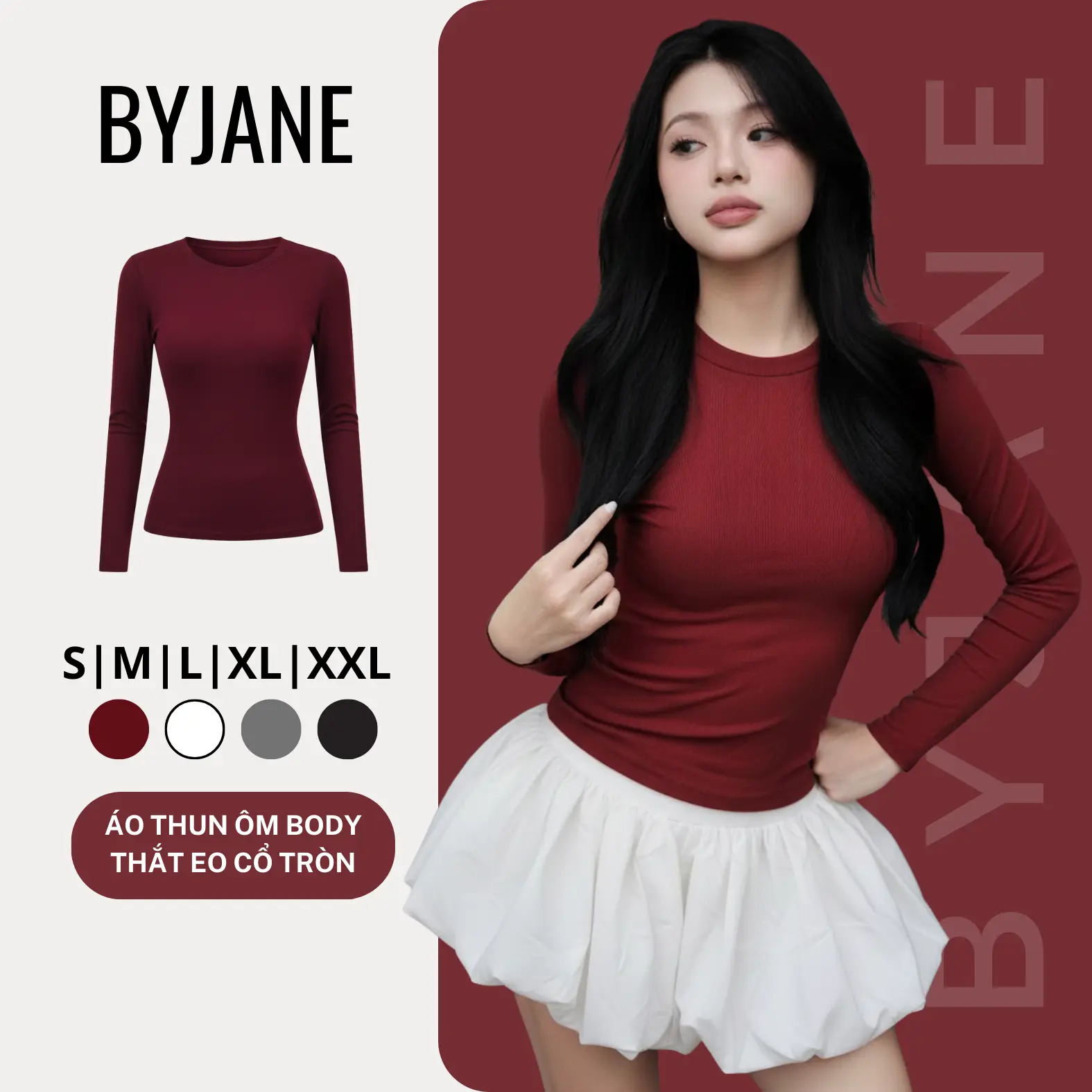( MÀU MỚI ) Áo thun cổ tròn dài tay chất co dãn mềm mịn BYJANE -888