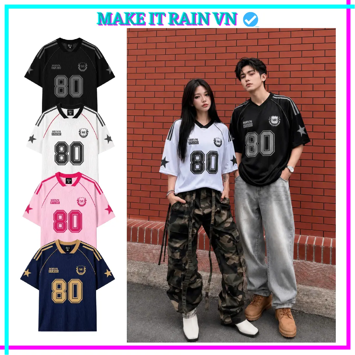 [MUA 3 GlẢM 31K, 2 GlẢM 19K KÈM QUÀ] Áo Thun Thể Thao Số 80 Local Brand Make It Rain Việt Nam, Unisex Nam Nữ From Rộng Tay Lỡ từ 30kg đến 100kg