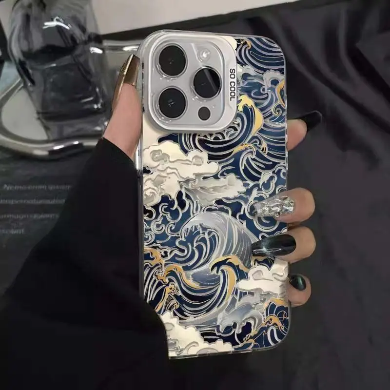 Ốp Điện Thoại, Thiết Kế Sóng Ukiyo-e, Thích Hợp Cho iPhone 1715 / 14 / 13, 12 / 11 Pro Max, Ốp Bảo Vệ Cao Cấp, Chống Sốc, Phong Cách Hoạt Hình, Tương Thích Với xsmax, Hàng Mới Về, 17promax