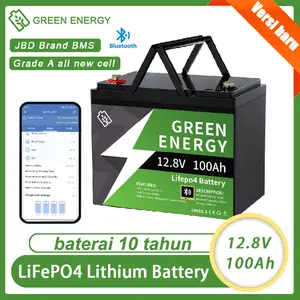 Baterai 12V100AH Lithium LifePo4 Battery with 100A BMS GREEN ENERGY Baterai Solar 10000+ Cycles