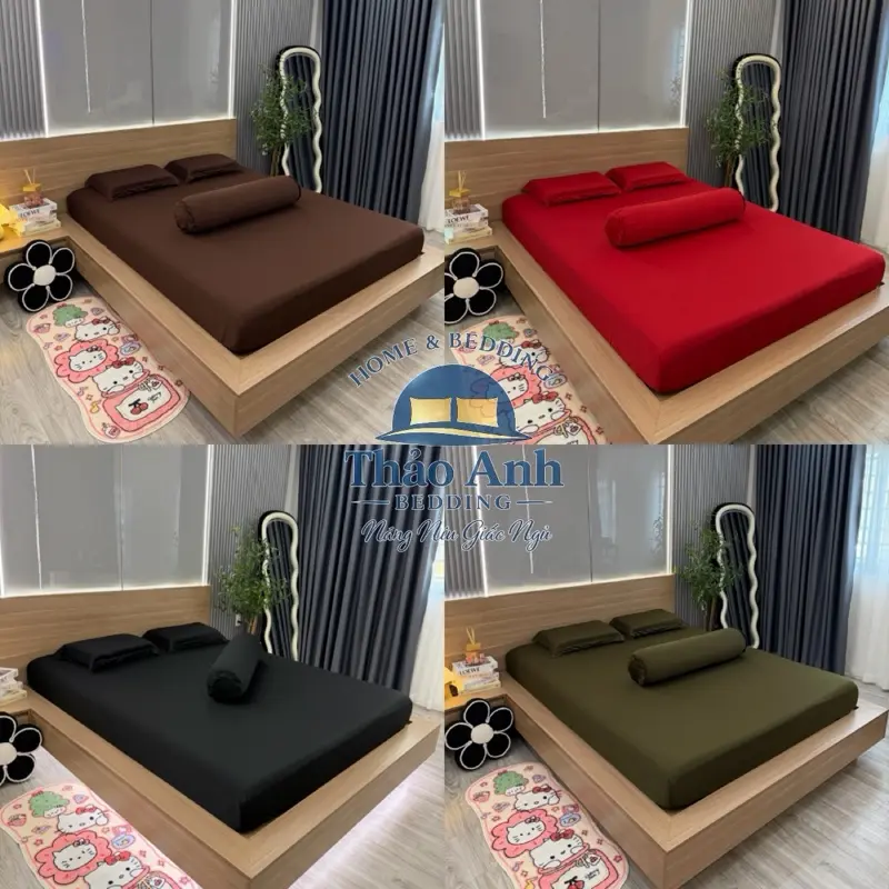 BỘ GA GỐI 4 MÓN [Vỏ Ôm Khoá Kéo]Gồm 1 ga nệm bo chun,1 vỏ gối ôm khoá kéo,2 vỏ gối nằm.THUN LẠNH