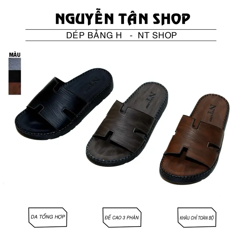 Nguyen Tan Shop Dép Chữ H Da Sọc Si Láng NT Shop Mẫu Thịnh Hành Yêu Thích 2026 May Quai Thủ Công Đế Bám Đường Chống Trơn Không Thấm Nước Mềm Dẻo Êm Chân !