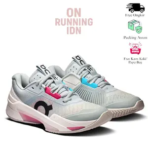 Sepatu Tenis Padel Badminton On Cloud The Roger Pro Fire Clay Artic White Pink ( Bisa COD )