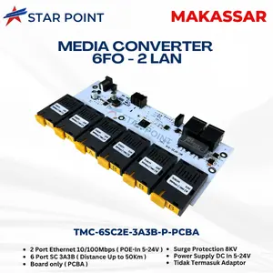 Tarmoc TMC-6SC2E-3A3B-P-PCBA | Media Converter Switch 6SC 2LAN / 6 SC 2 LAN 10/100Mbps POE IN 5-24 Volt | 6FO 2LAN / 6 FO 2 LAN 10/100 Mbps