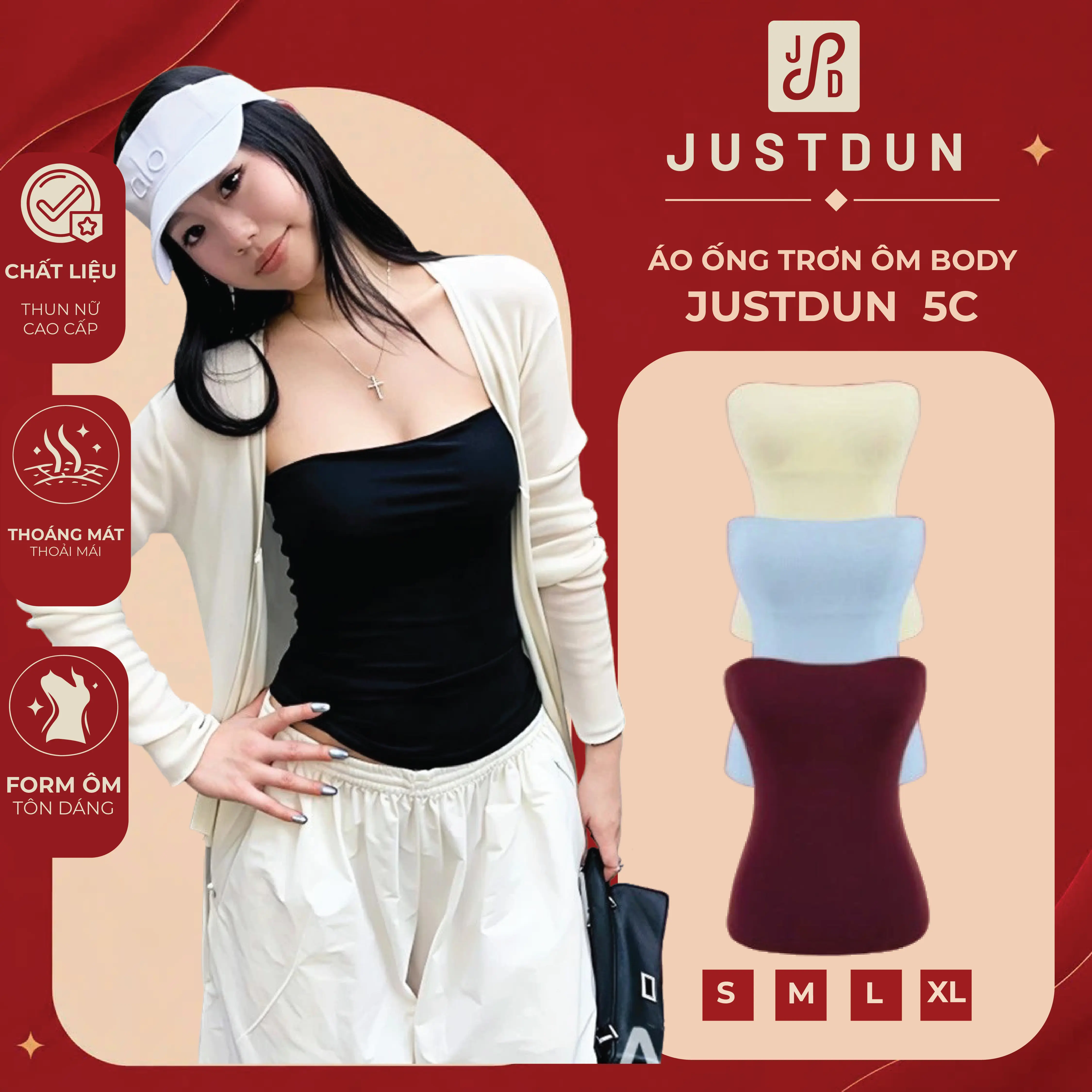 [Áo 2 Lớp Không Lộ]  Áo Ống Trơn Ôm Body JUSTDUN 5C - Basic, Vải Cotton Mịn, Co Giãn, Mềm Mại - 1