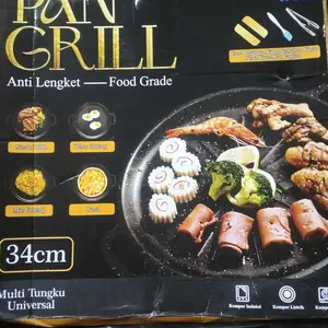 Pan Grill Anti Lengket --Food Grade/Alat Panggang Ala Korea Style Diameter 34CM Mini Barbecue Plate / Grill Pan Set Korean Barbeque / Panggangan Barbekyu Kecil Kitchenware