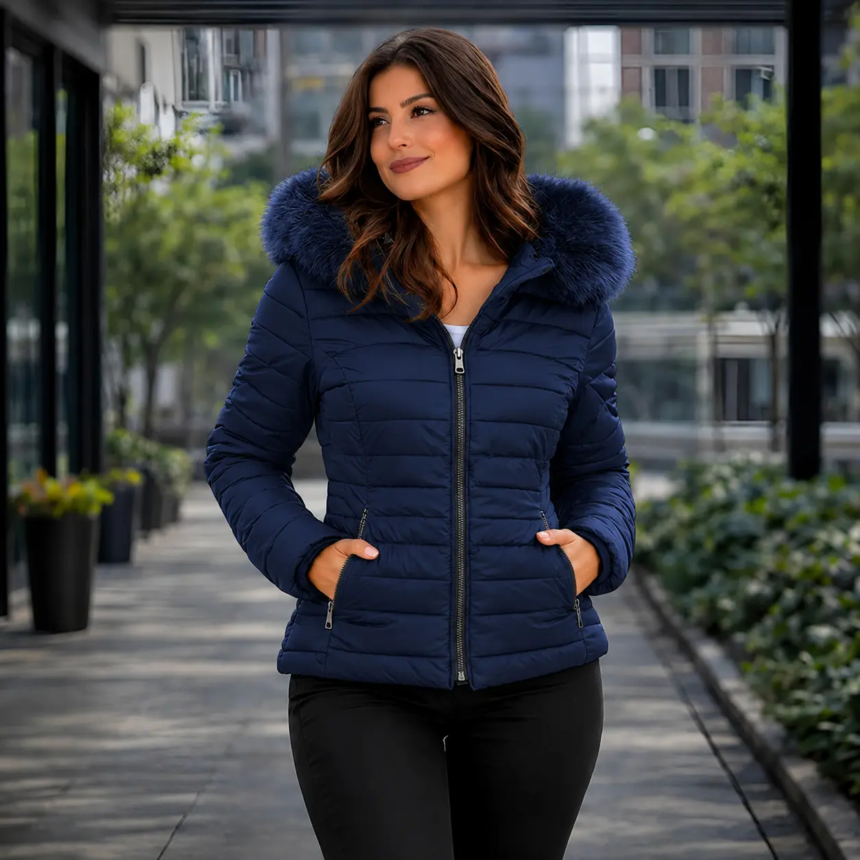 Jaqueta Feminina Puffer Forrada - Azul Marinho