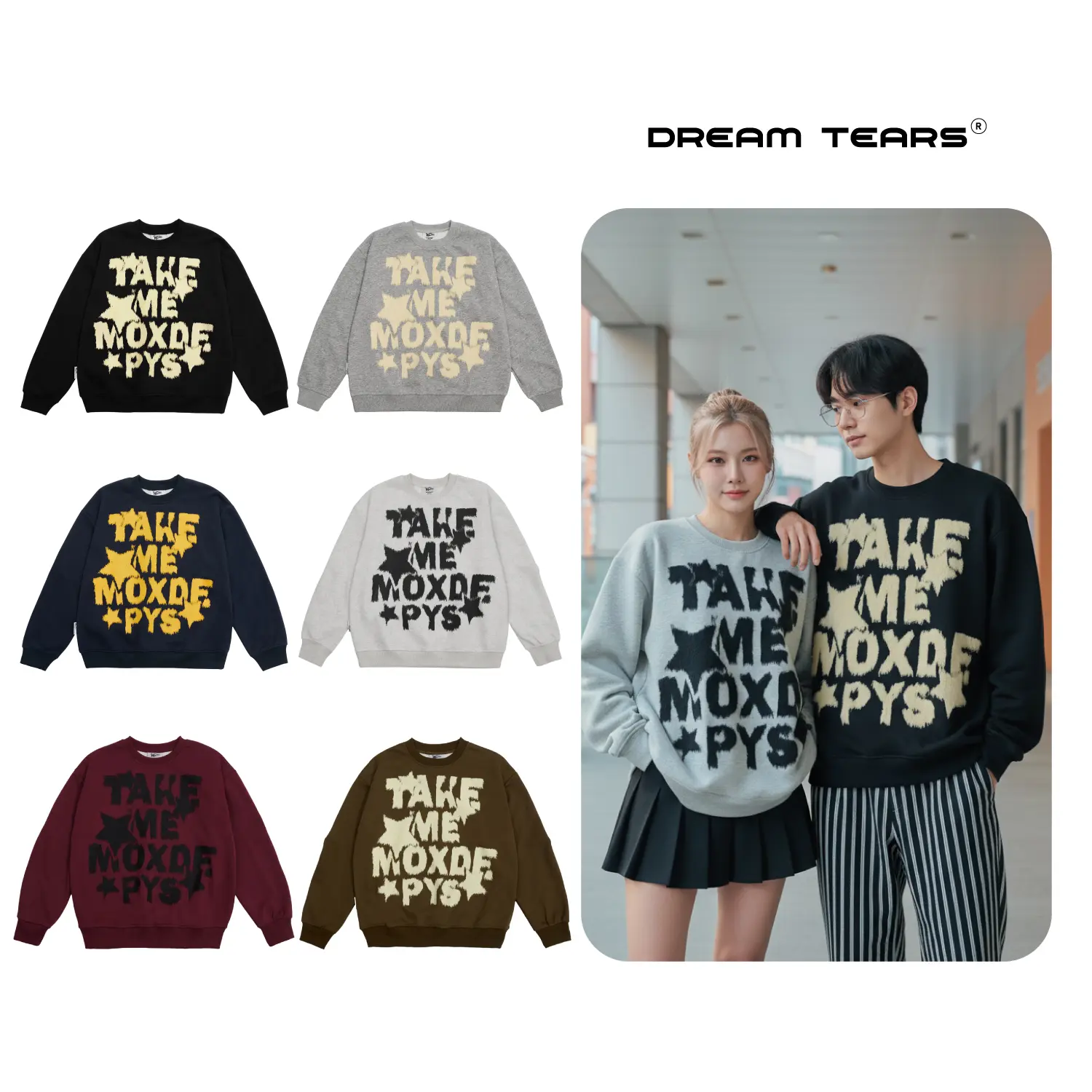 [ ĐỘC QUYỀN TIKTOKSHOP ] Áo Sweater Cổ Tròn Nam Nữ Dream Tears , Chất Liệu Nỉ Hai Da Cao Cấp From Ruguler Phong Cách Sang Trọng NW1