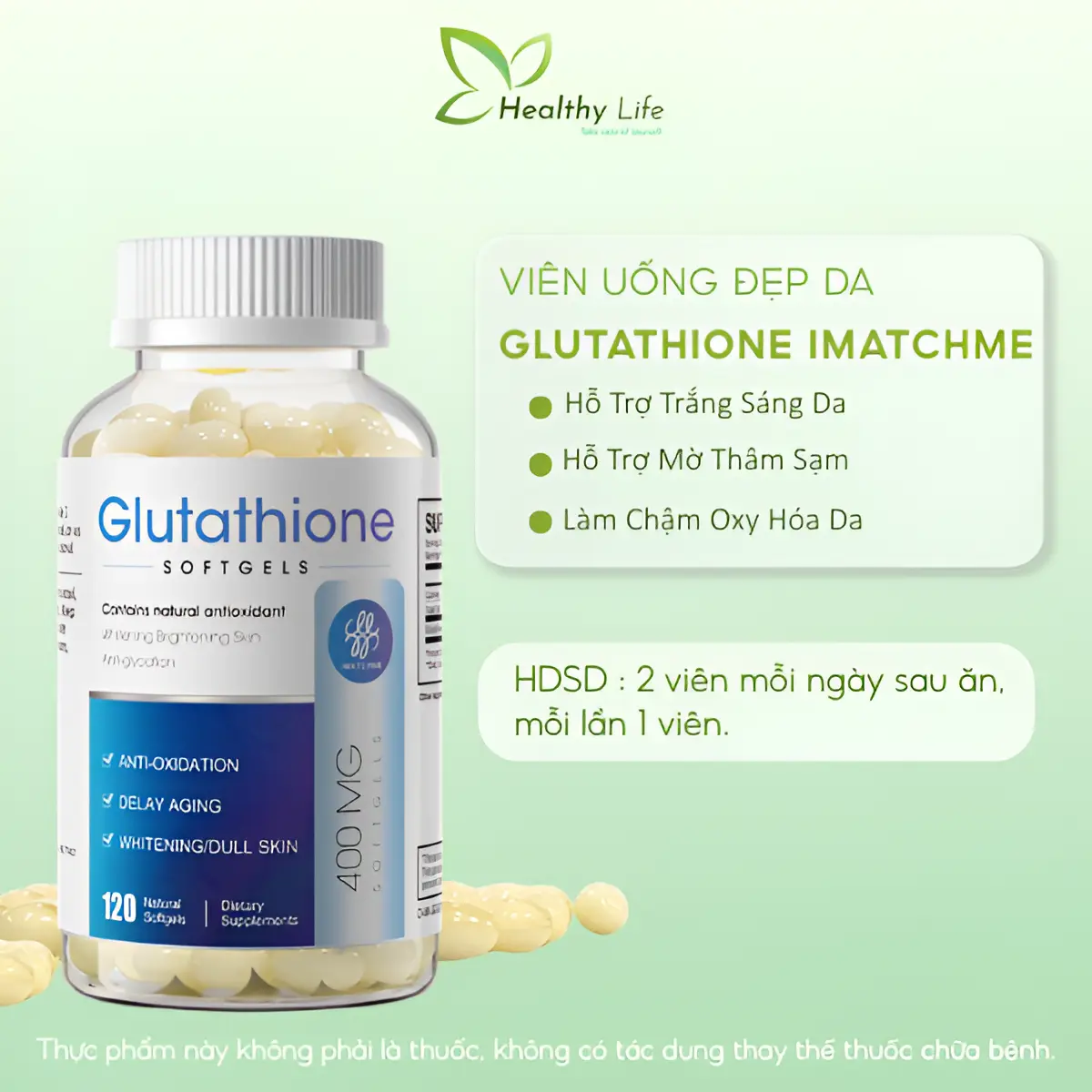 [CHÍNH HÃNG] Viên Uống Glutathione iMATCHME Hỗ Trợ Trắng Sáng Da, Mờ Thâm Nám Sạm, Chống Lão Hóa Da, Thanh Lọc Cơ Thể 120 Viên