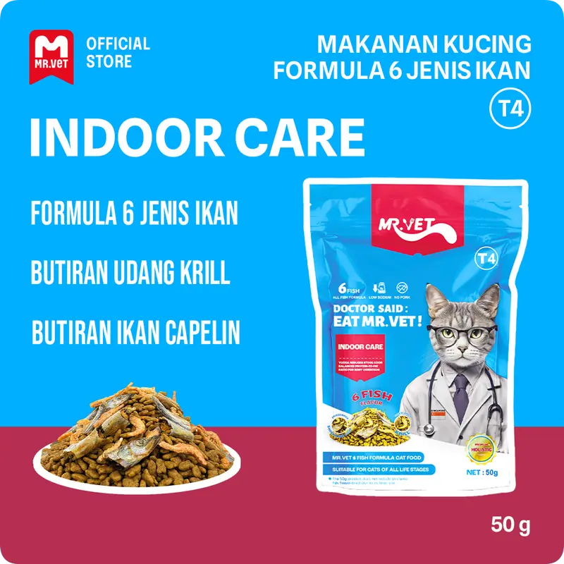 Mr.Vet - Makanan Kucing Kering Mr.Vet T4 50gr Menjaga Berat Badan dan Mengurangi Bau Pup