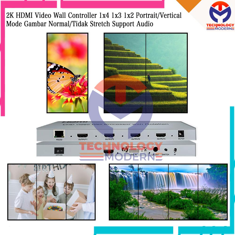 2K HDMI Video Wall Controller 1x4 1x3 1x2 Portrait/Vertical Mode Support Audio (Gambar Normal/Tidak Stretch)