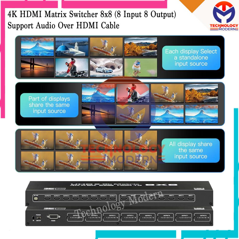 4K HDMI Matrix Switcher 8x8 (8 Input 8 Output) Video Matrix Switch Splitter With Remote Control