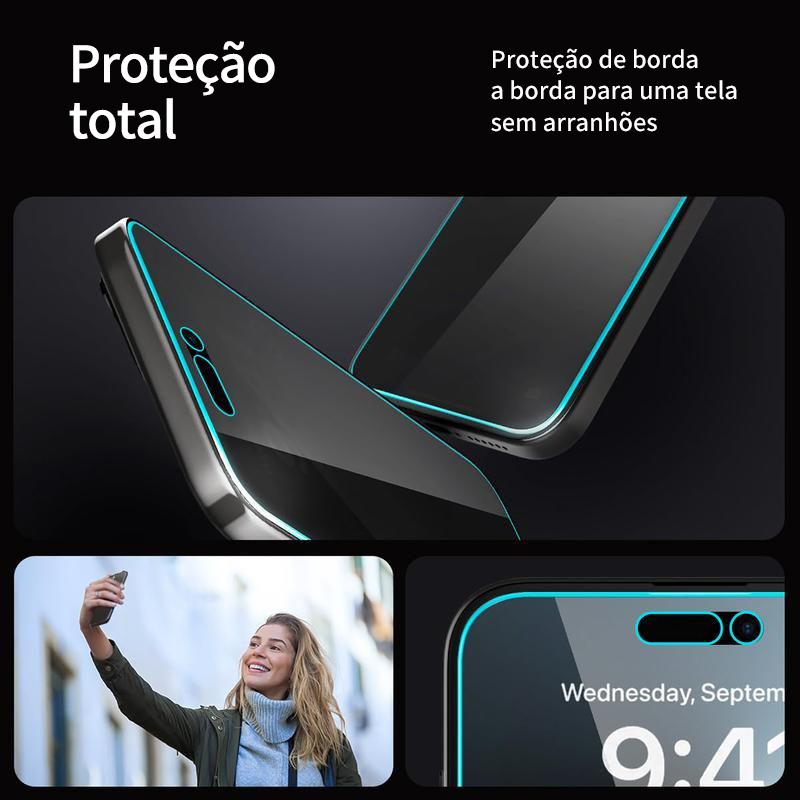 CrystalArmor Kit 2  Películas Anti-espião Vidro Temperado 3D 9H  + Aplicador-iPhone 17/16/15/14/13/12/11/XR/XS/X Samsung S22 ao S26/A35 ao A56