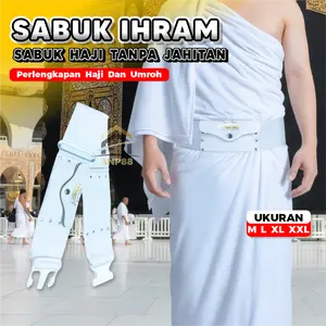 ANP88 - Sabuk Ikat Pinggang Ihram Putih Tanpa Jahitan Sabuk Haji Umrah dengan Kantung Kecil dan Klip Ukuran M L XL XXL - Putih