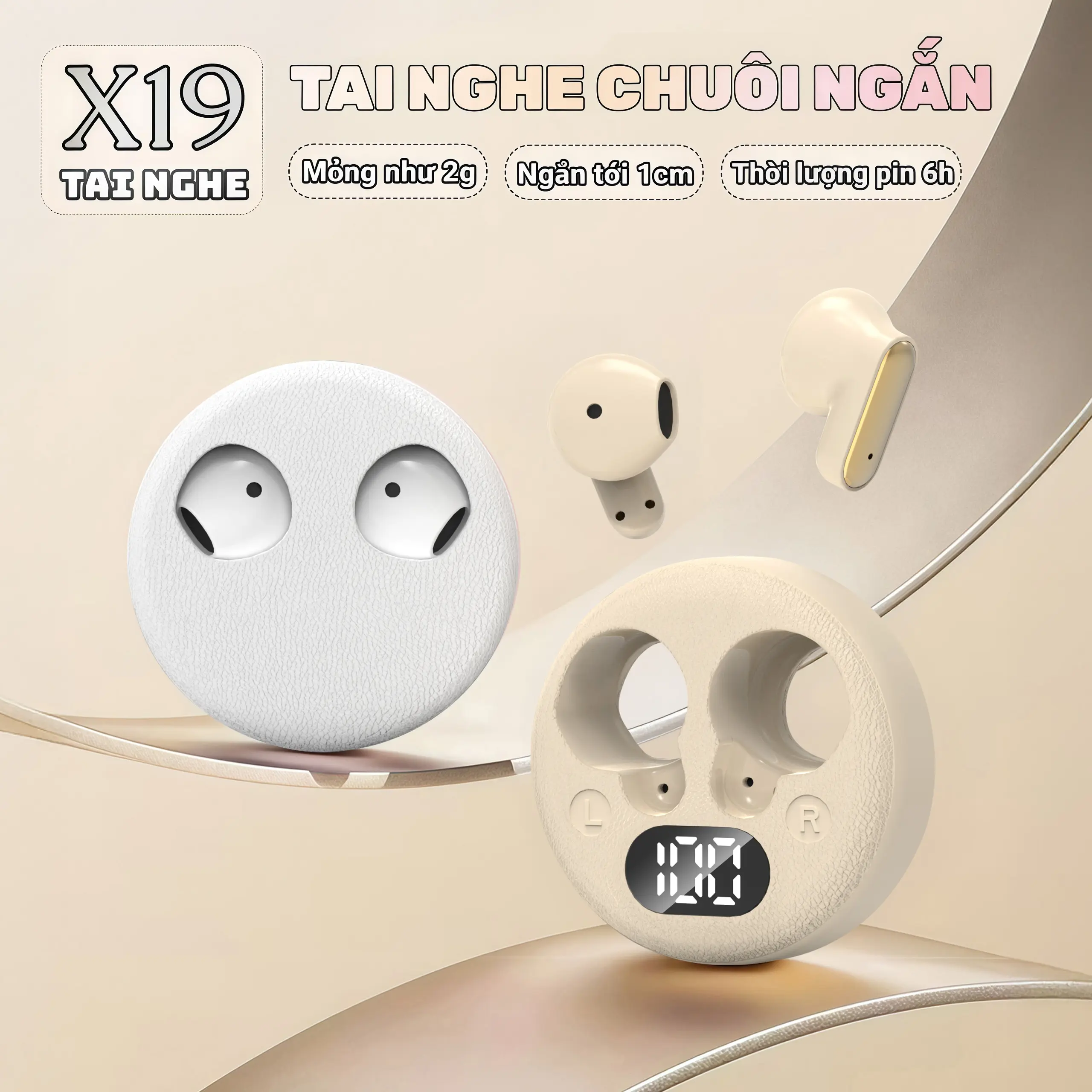 X19 Tai Nghe Chuôi Ngắn Mới Nhất [4 Quà tặng] 5 màu, Tặng kèm bao silicon và dây đeo dài cùng màu, Thiết kế hình mặt cười, Công nghệ mạ điện cao cấp, Âm thanh nổi mức HiFi, Màn hình LED hiển thị pin,Chống nước iPX5,  Giảm tiếng ồn ENC