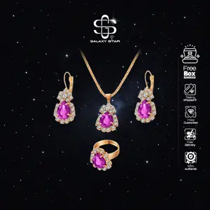 ((FREE BOX)) Set Aksesoris Cewe -  Kalung Anting Cincin Motif Oval Emerald Purple Korean Style  Fancy Look AAKB0020