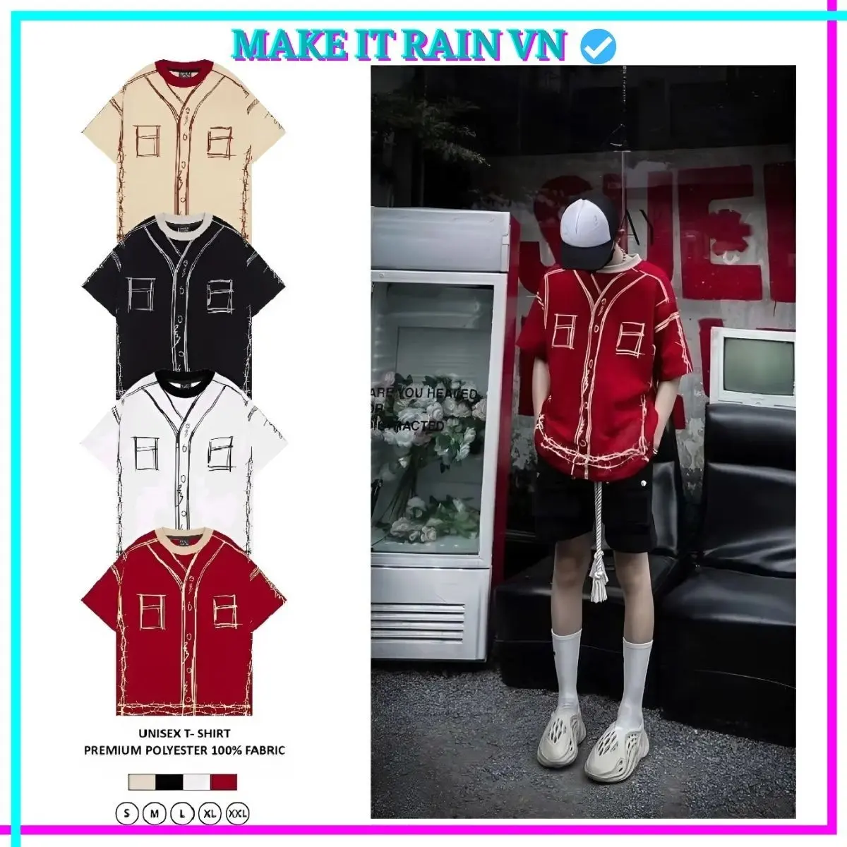 [MUA 3 GlẢM 18K, 2 GlẢM 10K KÈM QUÀ] Áo Thun Nam Nữ Local Brand Make It Rain VN KẼM GAI, Áo Phông Unisex Form Rộng Cổ Tròn Top Menswear - 1