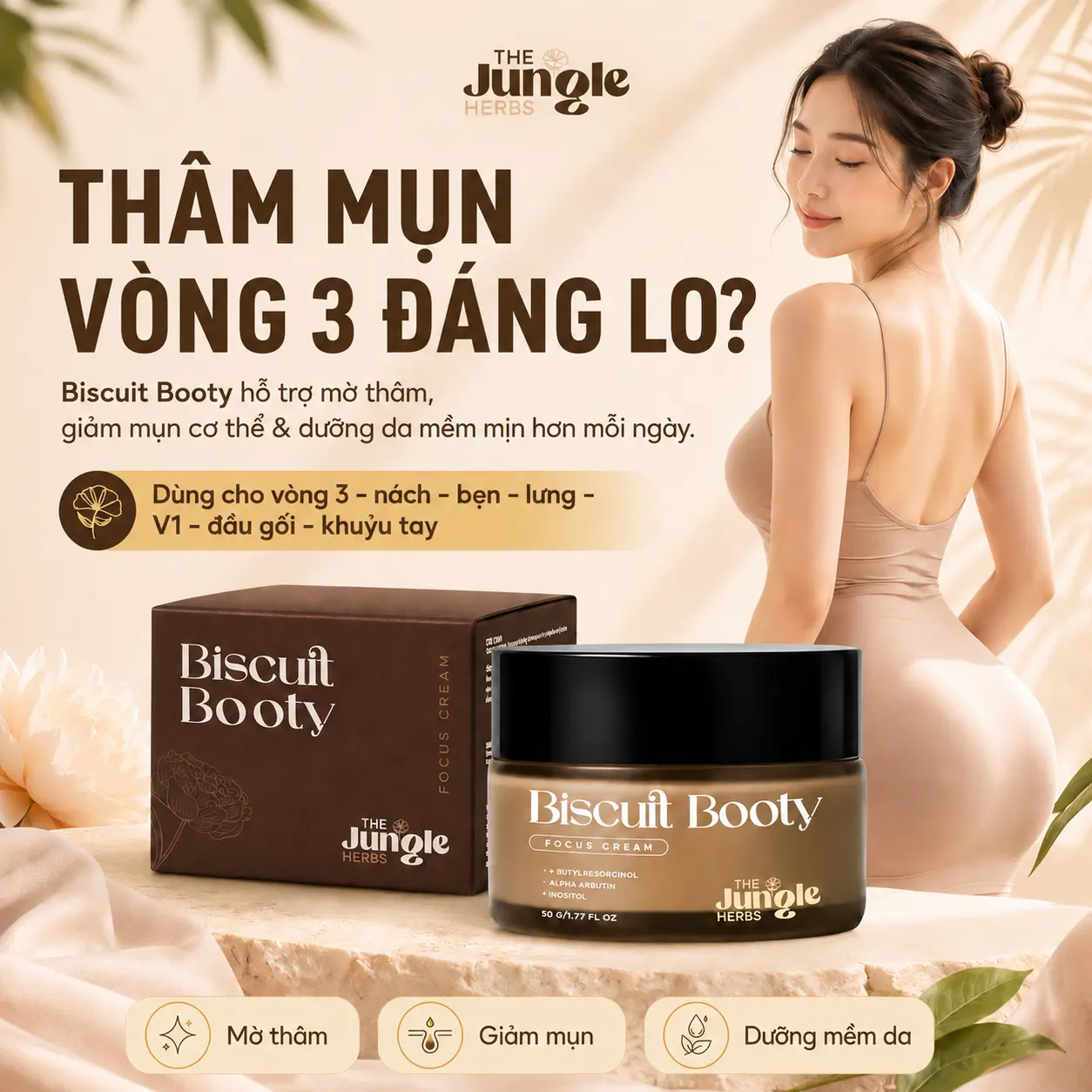 Kem hỗ trợ mờ THÂM, giảm MỤN vòng 3, nách, bẹn, giảm CHAI SẦN, giúp da MỀM MỊN Biscuit Booty - THE JUNGLE HERBS [CÓ CHE TÊN] | BigBuy360 - bigbuy360.vn