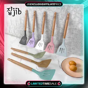 [EXCLUSIVE CREATOR] JIB Silicone Slotted Spatula / Silicone Utensil / Utensile Slotted Turner Kayu Silicon