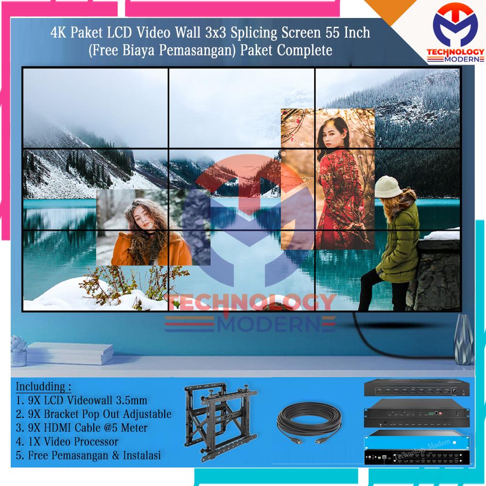4K Paket LCD Video Wall 3x3 Splicing Screen 55 Inch + Video Wall Processor Paket Complete (Free Biaya Pemasangan)