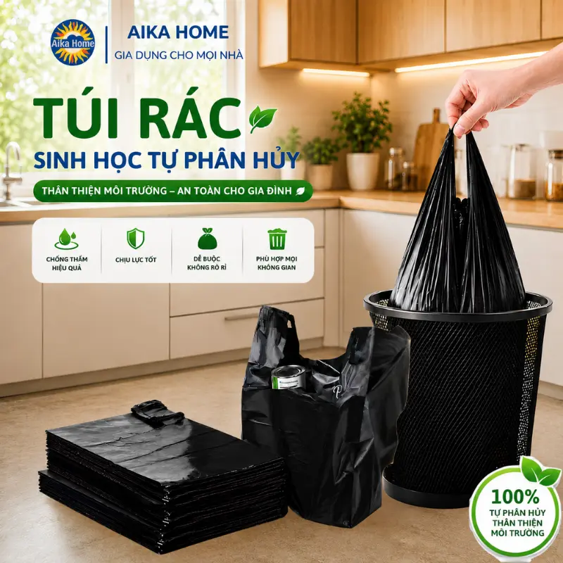 Túi Rác Sinh Học Tự Phân Hủy Màu Đen 1kg – Dẻo Dai, Bền Chắc, Dễ Buộc – Kích Thước 5kg Đến 20kg – Thân Thiện Với Môi Trường