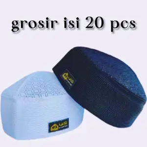 Grosir isi 20 pcs peci habasya jaring pria dewasa hitam putih peci salat Motif Nyaman Kopiah Songkok Muslim Santri