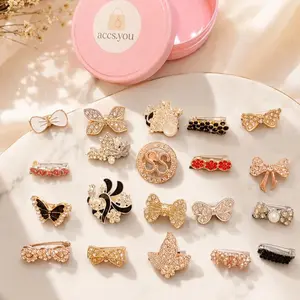 Paket isi 20pcs free wadah plastik bros hijab dagu mix motif Brooch Dada Clips Muslim  Peniti Kerudung
