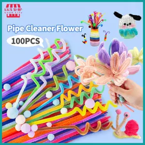 100Pcs Kawat Bulu Pipe Cleaner 30cm x 6mm - Chenille Stick DIY Craft, Bahan Kerajinan Tangan, Kawat Bulu Bunga Warna Warni