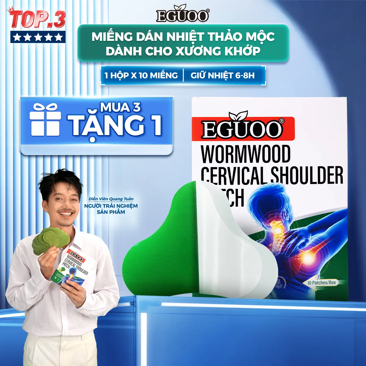 Miếng Dán Nhiệt Thảo Mộc EGUOO Giúp Hỗ Trợ Giảm Đau Cổ, Vai, Gáy Hỗ Trợ Giảm Căng Cơ Vận Động - 1 Hộp 10 Miếng