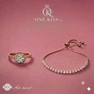 OS1 - T4 Buy 1 Get 1 set Cincin gelang Wanita Premium ONE KISS lapis emas 18k Adjustable Diamond Look Anti Karat luntur berubah warna Garansi 1 Tahun Mewah Elegan tunangan hadiah korean style cantik berlian emas murah nikah permata COD resmi