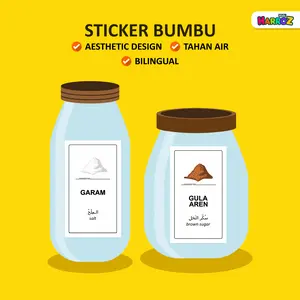Sticker Label Spice Jar Toples Stiker Bumbu Dapur Minimalis Estetik Waterproof Bilingual Bahasa Inggris Arab 3,5x6 cm