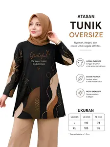 Baju Atasan Semi Tunik Oversize Wanita Motif Fullprint Bunga Eksklusif Bahan Viesta Terry Premium Lengan Panjang untuk Casual Daily Wear