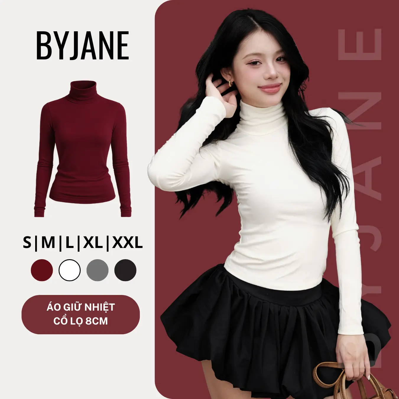 ( XẢ KHO ) Áo Thun Nữ Cổ Lọ 8p Dài Tay BYJANE - 850