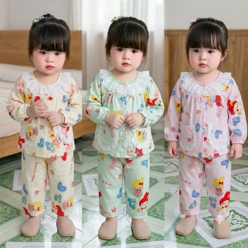 Nhungkids(7-12kg)Bộ dài áo tay dài có túi bo chun ,quần dài chất vải cotton cho bé gái dưới 2 tuổi