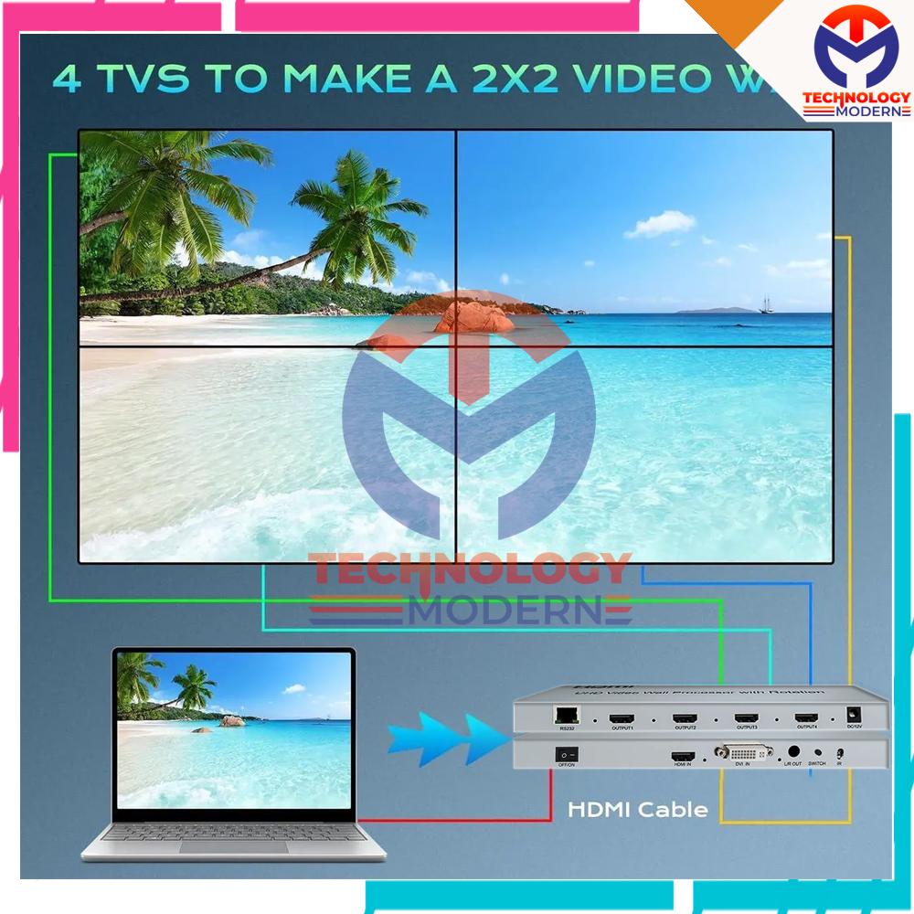 UHD HDMI Video Wall Controller 2x2 Untuk 4 LED TV Support Audio with HDMI & DVI Input