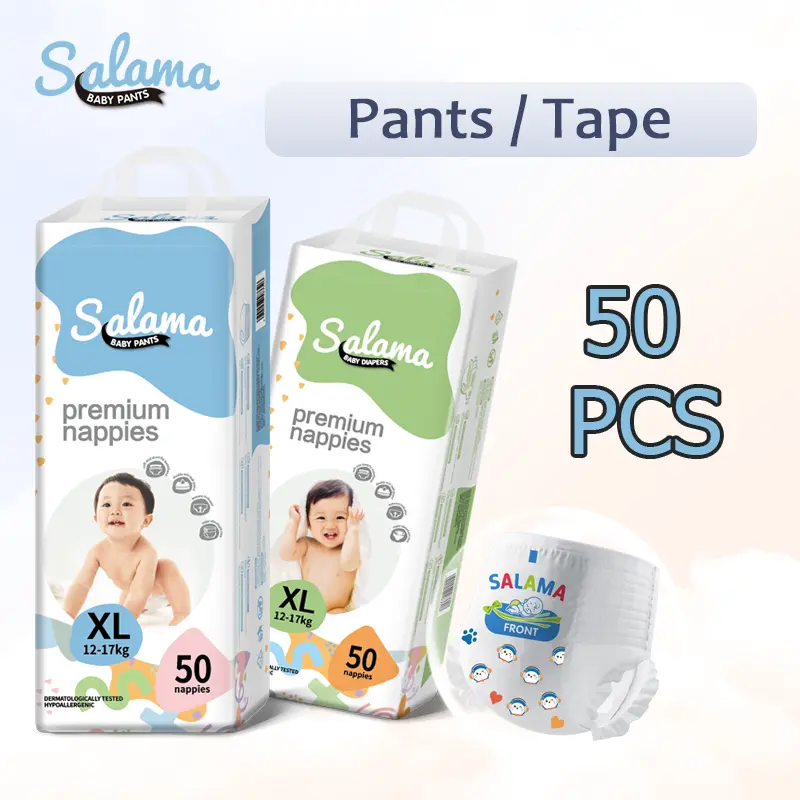 Tã trẻ Em Bé siêu mỏng, mềm mại và thoáng khí, SALAMA, Thích hợp cho kích cỡ Em Bé M / L / XL / XXL / XXXL, 50 miếng
