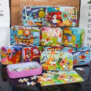 GS  Puzzle Jigsaw Kayu 60pcs Kotak Kaleng Besi Puzzle Wooden 60pcs Mainan Edukasi Puzzle Jigsaw Kaleng