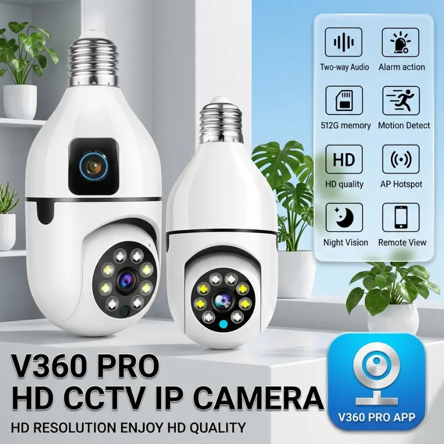 Kamera CCTV Lampu 360° Wireless | V360 Pro WiFi Remote View Full HD ...