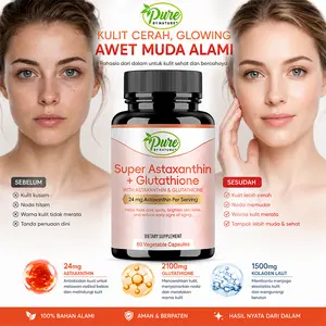 (Promosi Produk Baru)Super Astaxanthin 24mg + Glutathione 2100mg - Cerahkan Warna Kulit Wajah Secara Merata, Hilangkan Kulit Kusam, Kurangi Keriput Halus Wajah, Pudar Flek Hitam, Jaga Elastisitas Kulit, Cegah Penuaan Dini Wajah