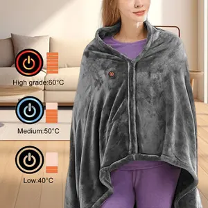 USB Electric Heated Blanket 3 Heating Levels Fleece Heated Blanket Wearable Heating Lap Blanket for Household and Office