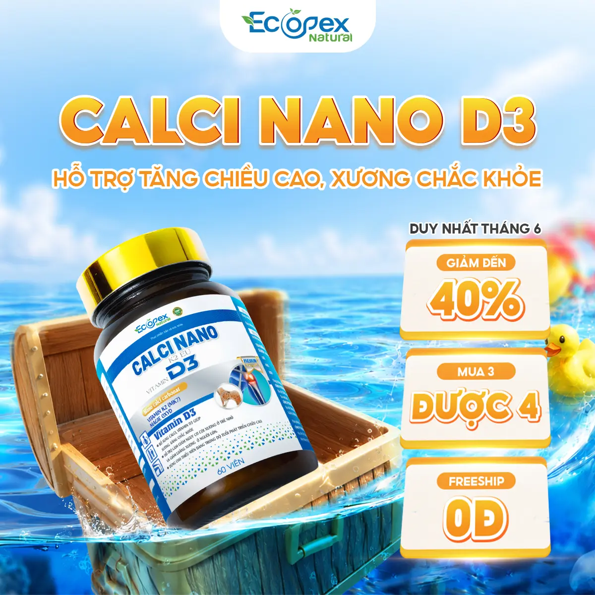CANXI NANO D3 - Bổ Sung Canxi, Hỗ Trợ Phát Triển Chiều Cao, Giúp Xương Chắc Khỏe - Hộp 60V Cho 30 Ngày.. Các Bạn Đọc Kĩ Mô Tả Sản Phẩm Trước Khi Mua Nhé !!!