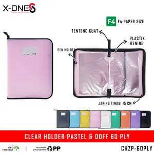 X-ONE CLEAR HOLDER ZIPPER PASTEL DOFF 60 PLY F4 PLASTIK BENING DISPLAY BOOK RESLETING / CHZP-60 PLY