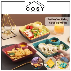 COSY Set In One Piring Saus Camilan Plastik Dumpling Piring Sekat Serbaguna Snack Appetizer Makanan Ringan Multifungsi