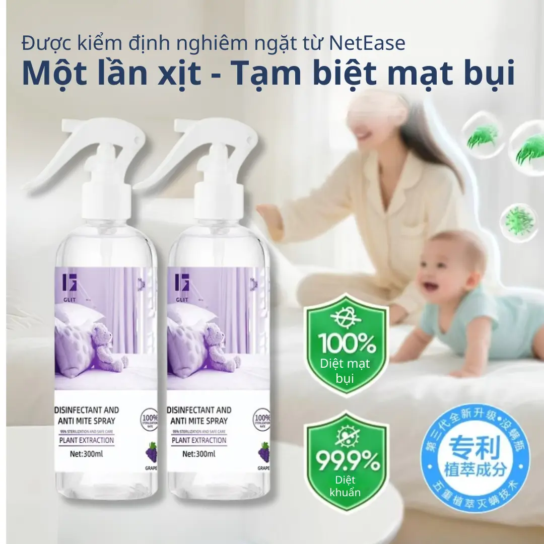 Xịt Thơm Và Khử Côn Trùng GLIT Chăn Màn Quần Áo, Đánh Bay Mọi Vi Khuẩn, Diệt Bọ Ve Mạt Bụi, Giặt Khô Nệm Giường Quần Áo Sạch Sẽ 300ml Làm Sạch