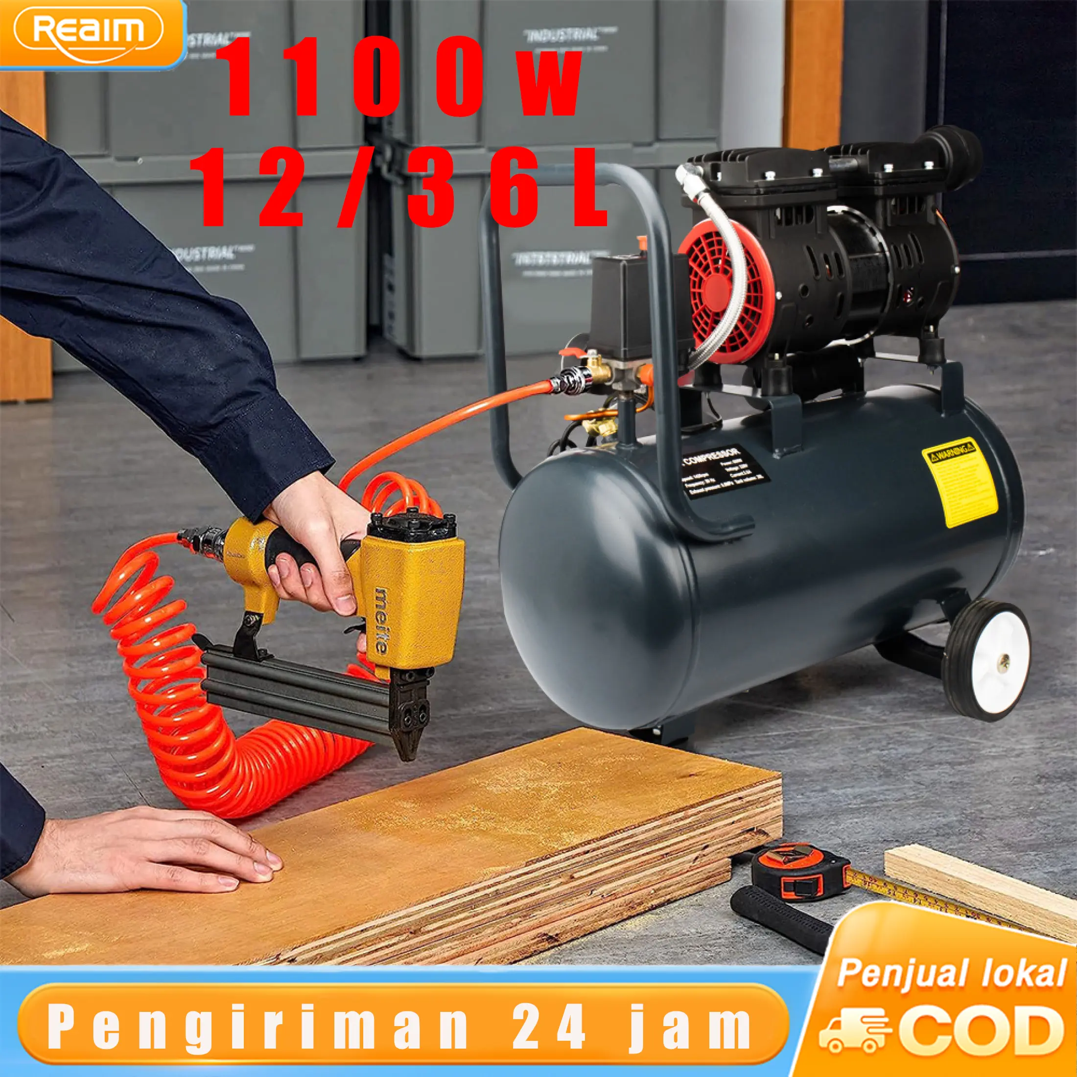 REAIM Kompresor Angin 12/36L Oiless Listrik 1100W Air Compressor ...