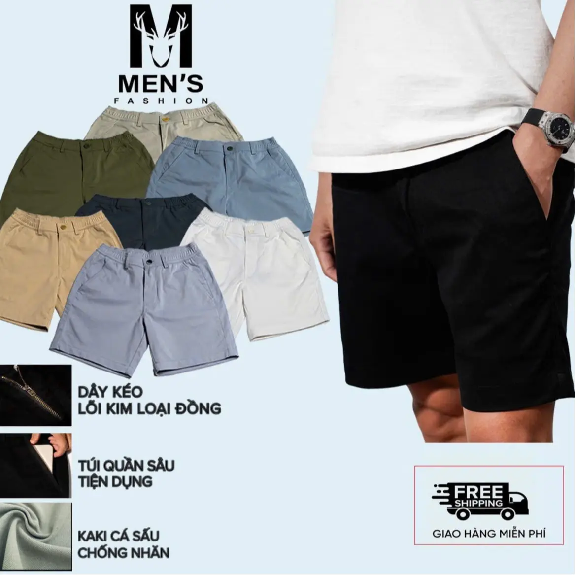 Men's Fashion Quần Short Kaki Basic Lưng Chun Vải Co Giãn Thoải Mái Có Khóa Kéo Trẻ Trung Form Trên Gối Chất Liệu Kaki Cá Sấu Thấm Hút Mồ Hôi