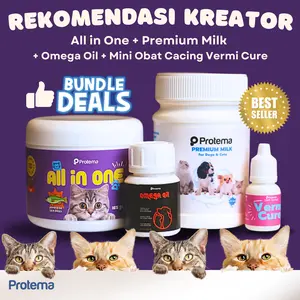 [Rekomendasi Kreator] Premium Milk + All in One + Omega Oil + Vermi | Paket Vitamin Kucing | Snack Treats & Makanan Kucing | Bubuk